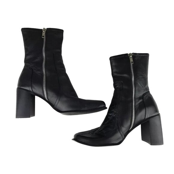 Colin Stuart Womens Black Leather Side Zip Block Heel Ankle Booties Size US 6.5 - Picture 7 of 10